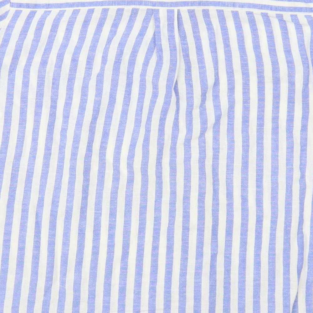 TU Womens Blue Striped Cotton Basic Button-Up Size 10 Collared