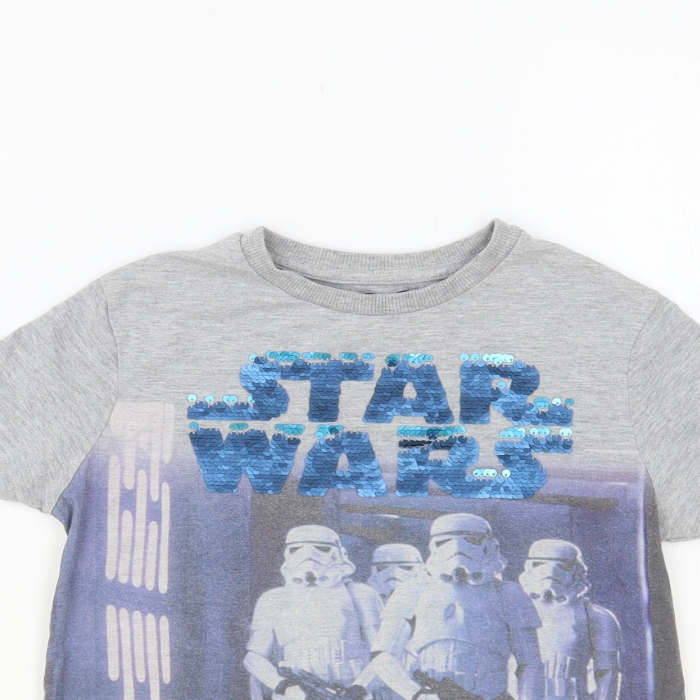 Marks and Spencer Boys Grey Cotton Pullover T-Shirt Size 7-8 Years Crew Neck Pullover - Star Wars