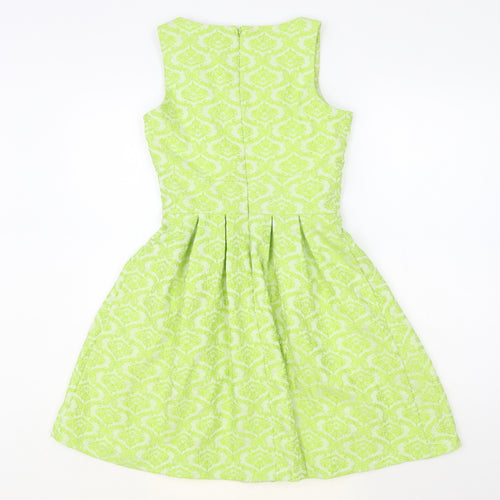Darling Womens Green Geometric Polyester Fit & Flare Size XS Boat Neck Zip
