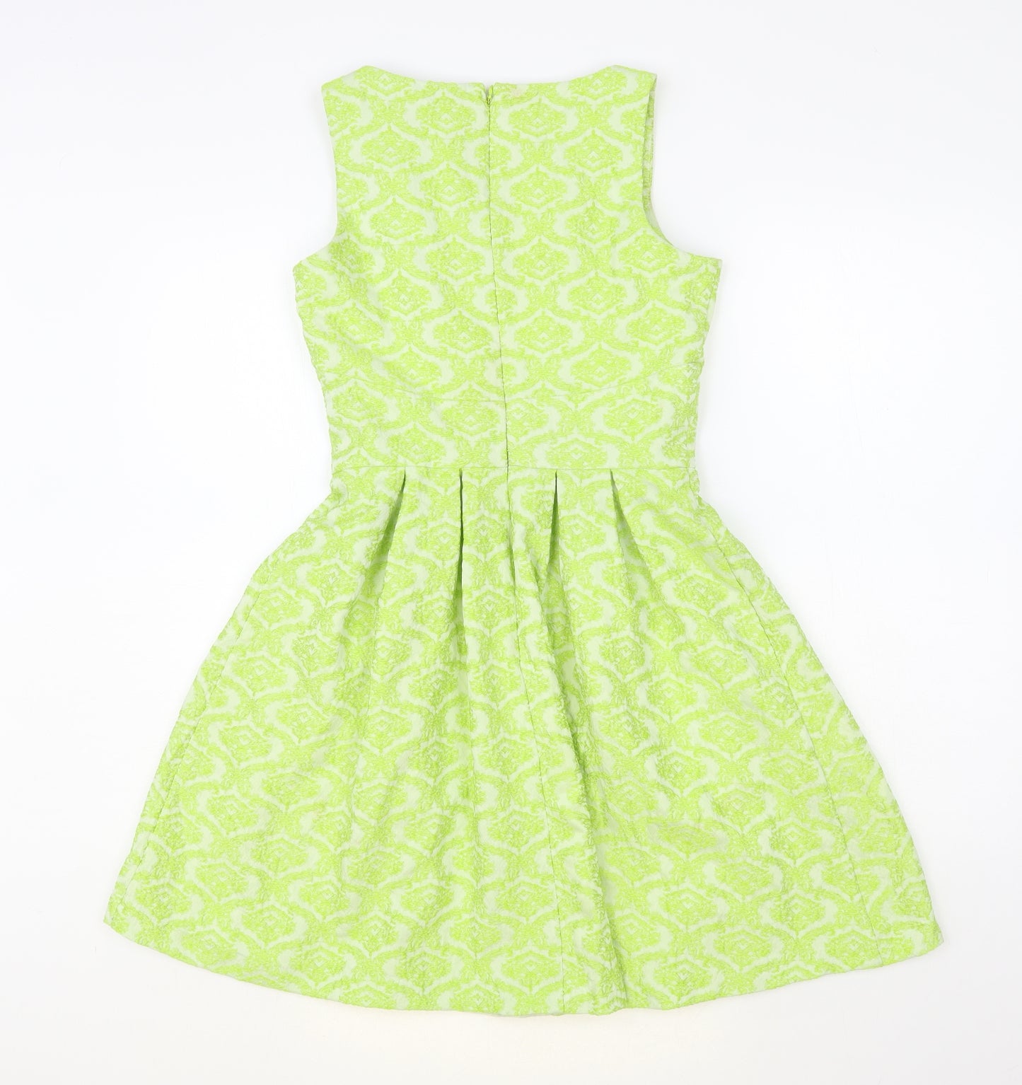 Darling Womens Green Geometric Polyester Fit & Flare Size XS Boat Neck Zip