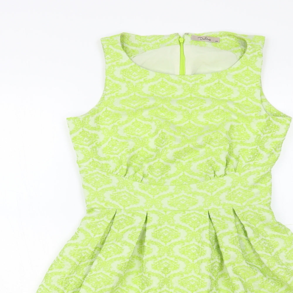 Darling Womens Green Geometric Polyester Fit & Flare Size XS Boat Neck Zip