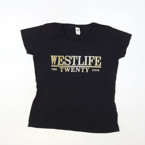 Fruit of the Loom Womens Black Cotton Basic T-Shirt Size L Crew Neck - Westlife