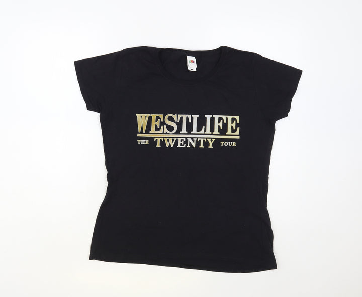Fruit of the Loom Womens Black Cotton Basic T-Shirt Size L Crew Neck - Westlife