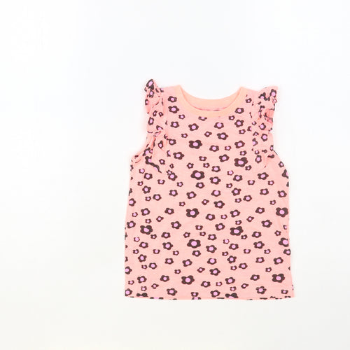 Dunnes Stores Girls Pink Floral Cotton Pullover Tank Size 3-4 Years Crew Neck Pullover