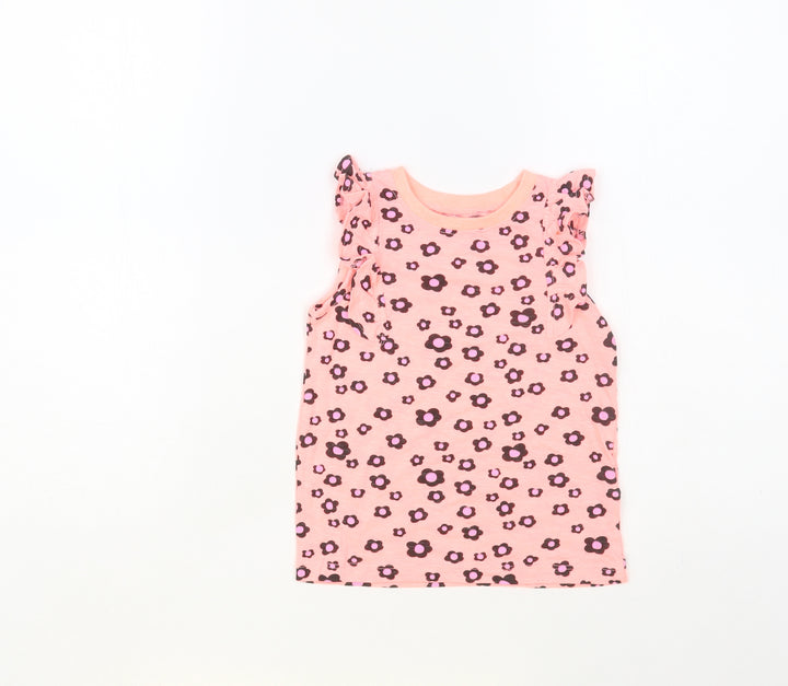 Dunnes Stores Girls Pink Floral Cotton Pullover Tank Size 3-4 Years Crew Neck Pullover
