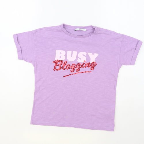 Marks and Spencer Girls Purple Cotton Pullover T-Shirt Size 9-10 Years Crew Neck Pullover - Busy Blogging