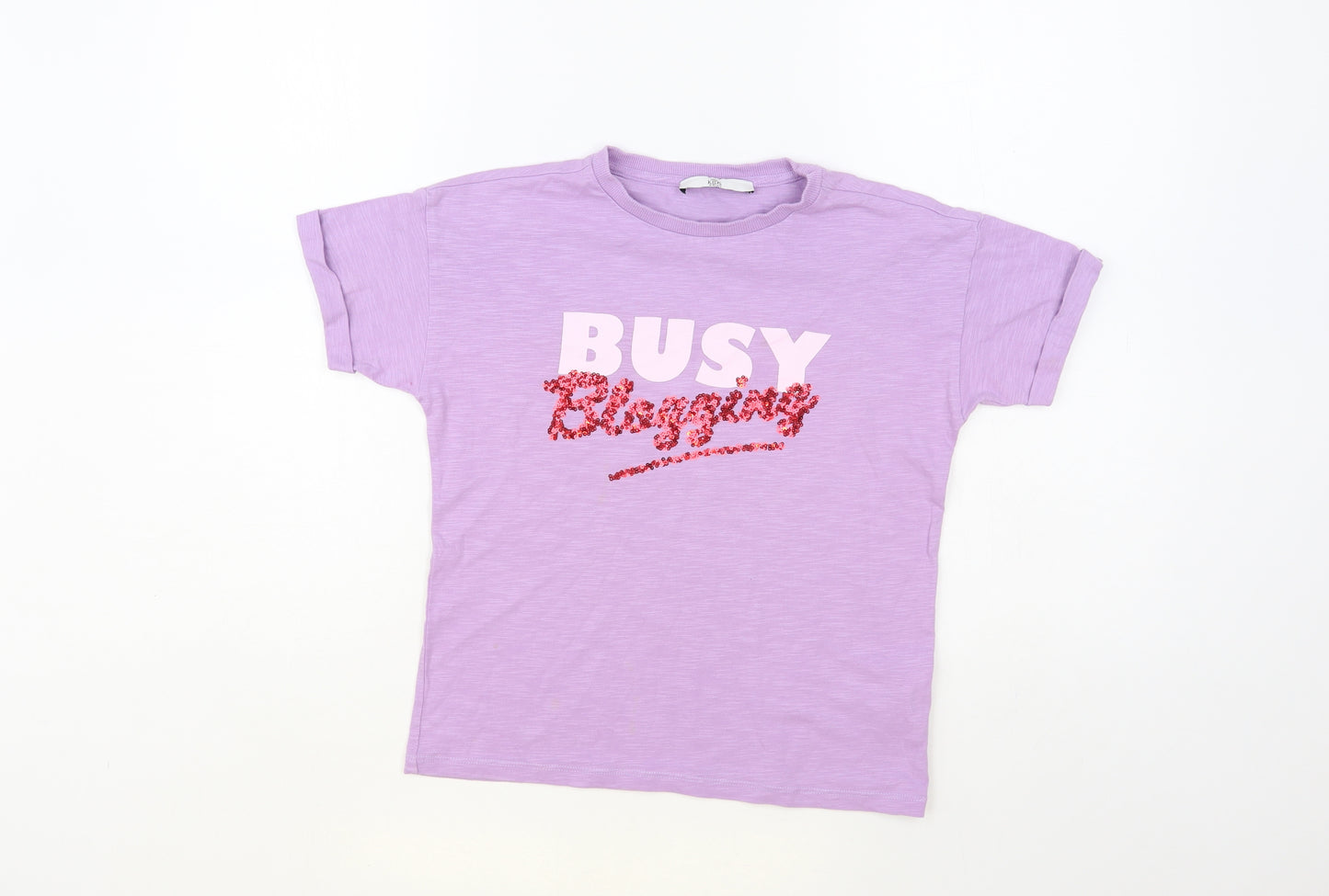 Marks and Spencer Girls Purple Cotton Pullover T-Shirt Size 9-10 Years Crew Neck Pullover - Busy Blogging