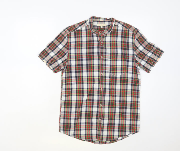 River Island Mens Multicoloured Plaid Cotton Button-Up Size S Round Neck Button
