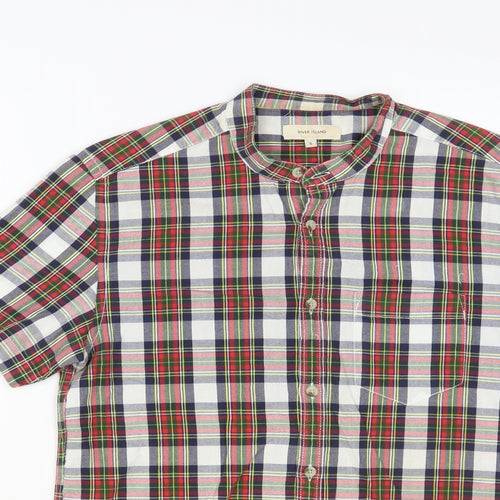 River Island Mens Multicoloured Plaid Cotton Button-Up Size S Round Neck Button