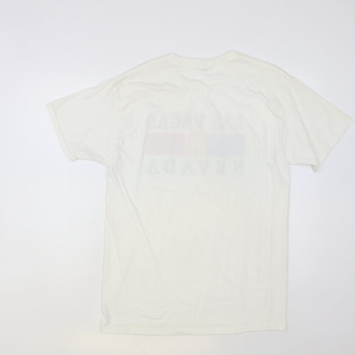 Fruit of the Loom Mens White Cotton T-Shirt Size M Crew Neck - Las Vegas