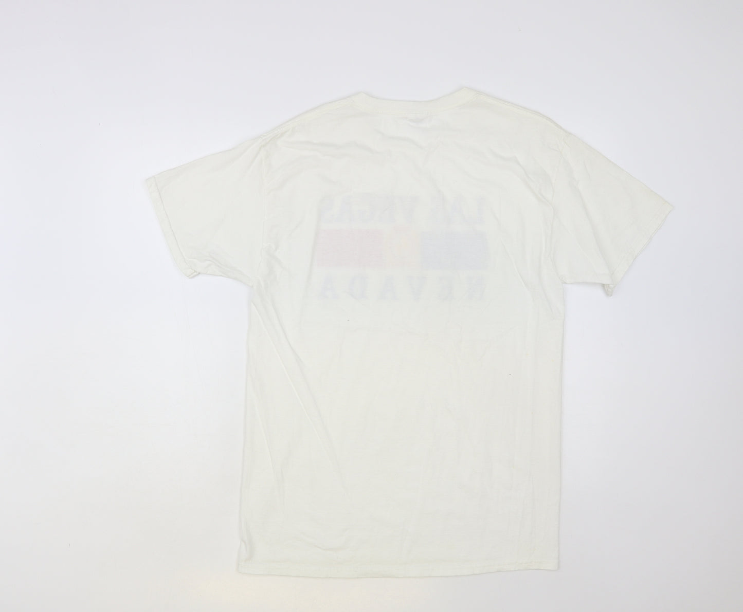 Fruit of the Loom Mens White Cotton T-Shirt Size M Crew Neck - Las Vegas