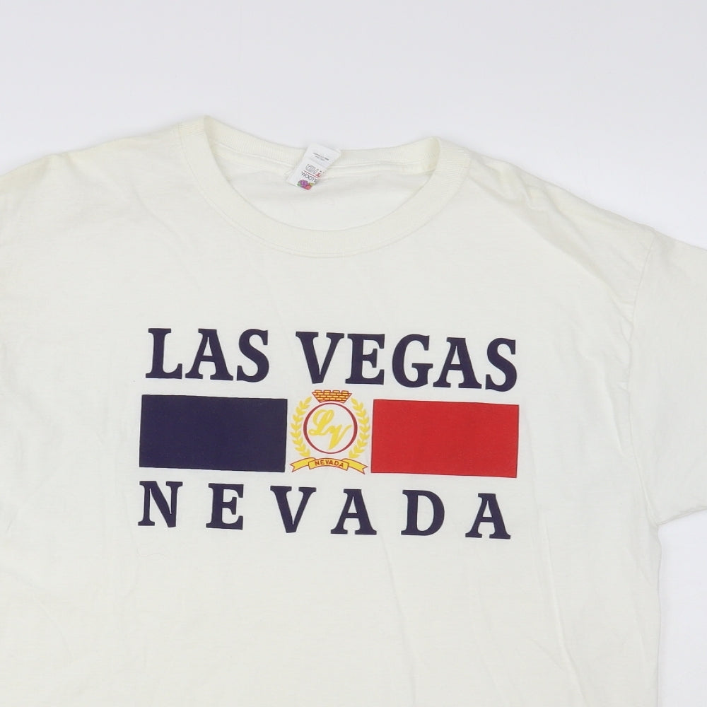 Fruit of the Loom Mens White Cotton T-Shirt Size M Crew Neck - Las Vegas