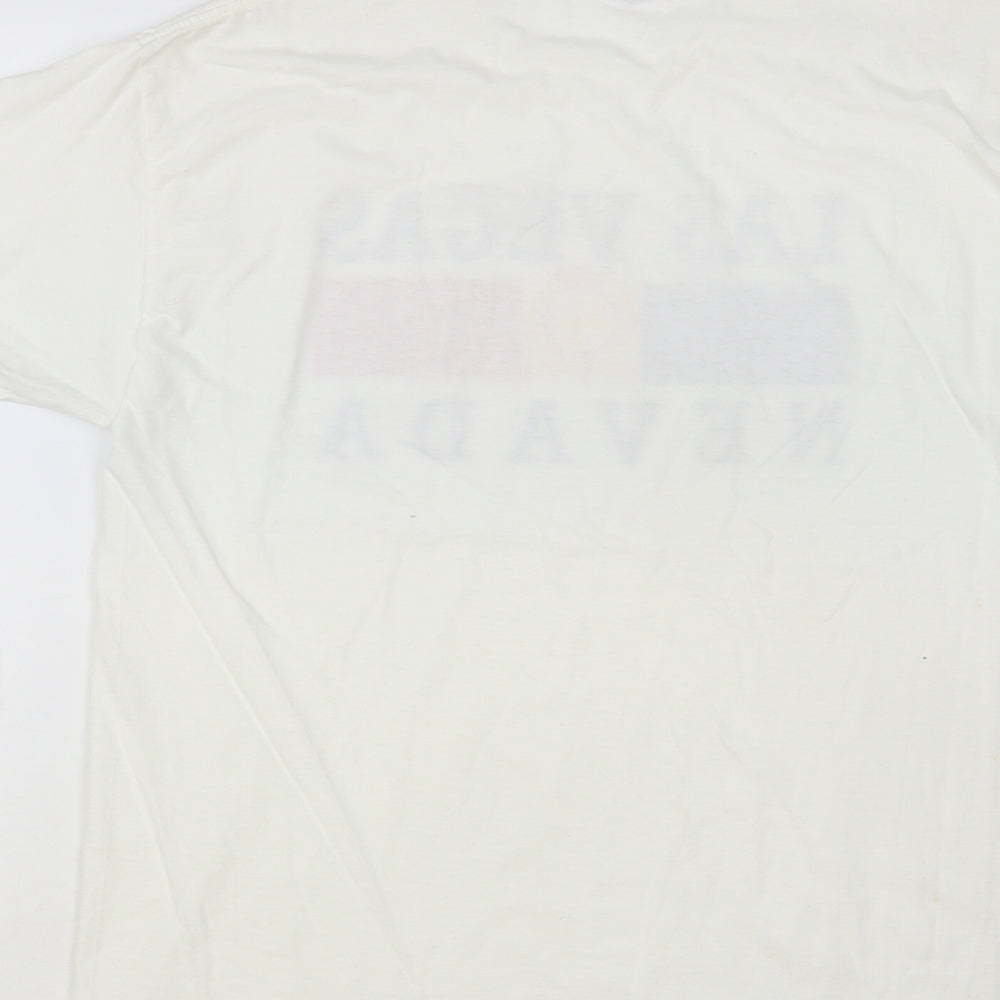 Fruit of the Loom Mens White Cotton T-Shirt Size M Crew Neck - Las Vegas
