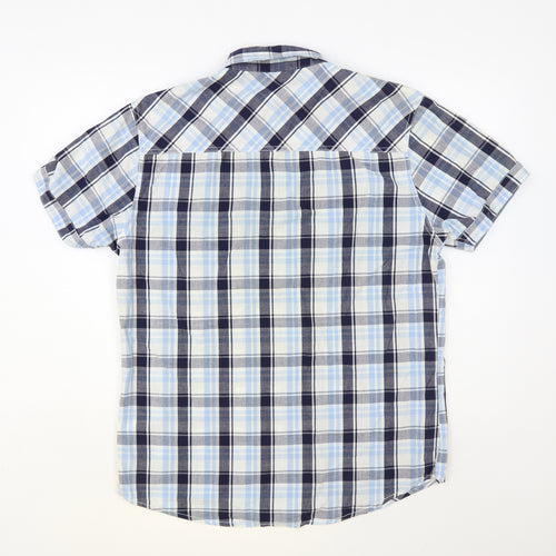 Lee Cooper Mens Blue Plaid Cotton Button-Up Size M Collared Button