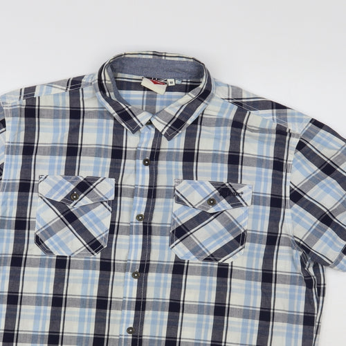Lee Cooper Mens Blue Plaid Cotton Button-Up Size M Collared Button