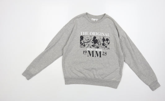 Front view of Primark women’s grey cotton pullover sweatshirt, size UK 6, pullover - mickey mouse