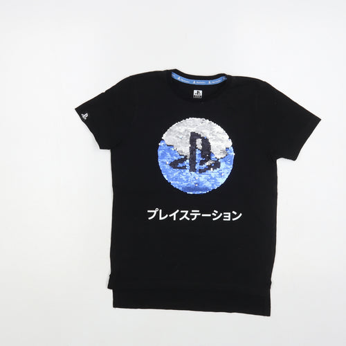 Primark Girls Black Cotton Pullover T-Shirt Size 8-9 Years Crew Neck Pullover - PlayStation