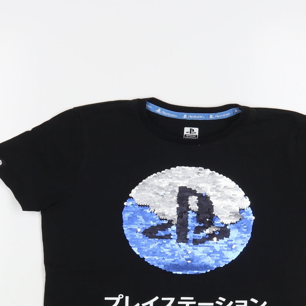 Primark Girls Black Cotton Pullover T-Shirt Size 8-9 Years Crew Neck Pullover - PlayStation