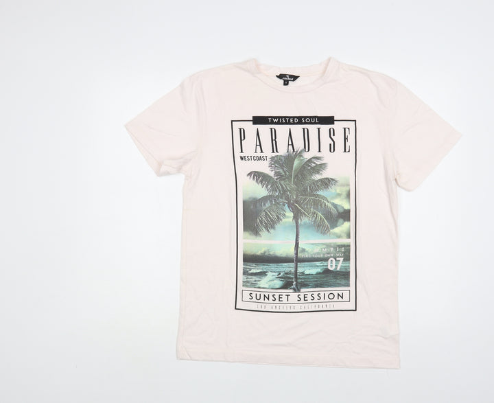 Twisted Soul Mens Pink Cotton T-Shirt Size S Crew Neck - Paradise