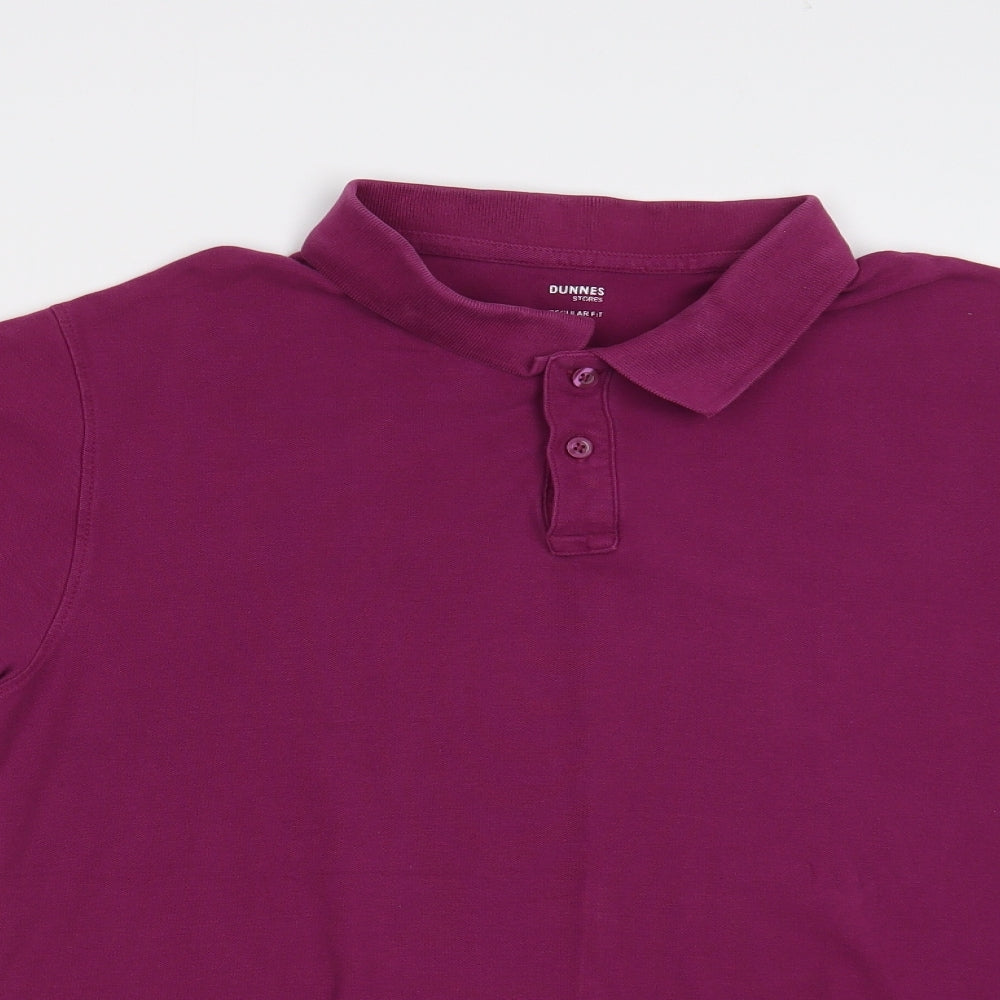 Dunnes Stores Mens Purple Cotton Polo Size L Collared Button