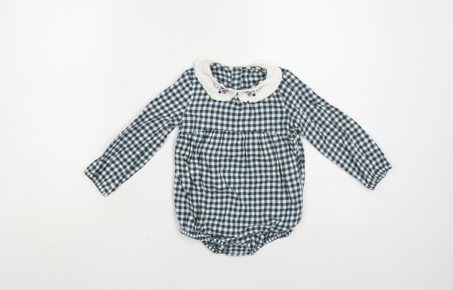 TU Baby Green Check Cotton Babygrow One-Piece Size 18-24 Months Snap