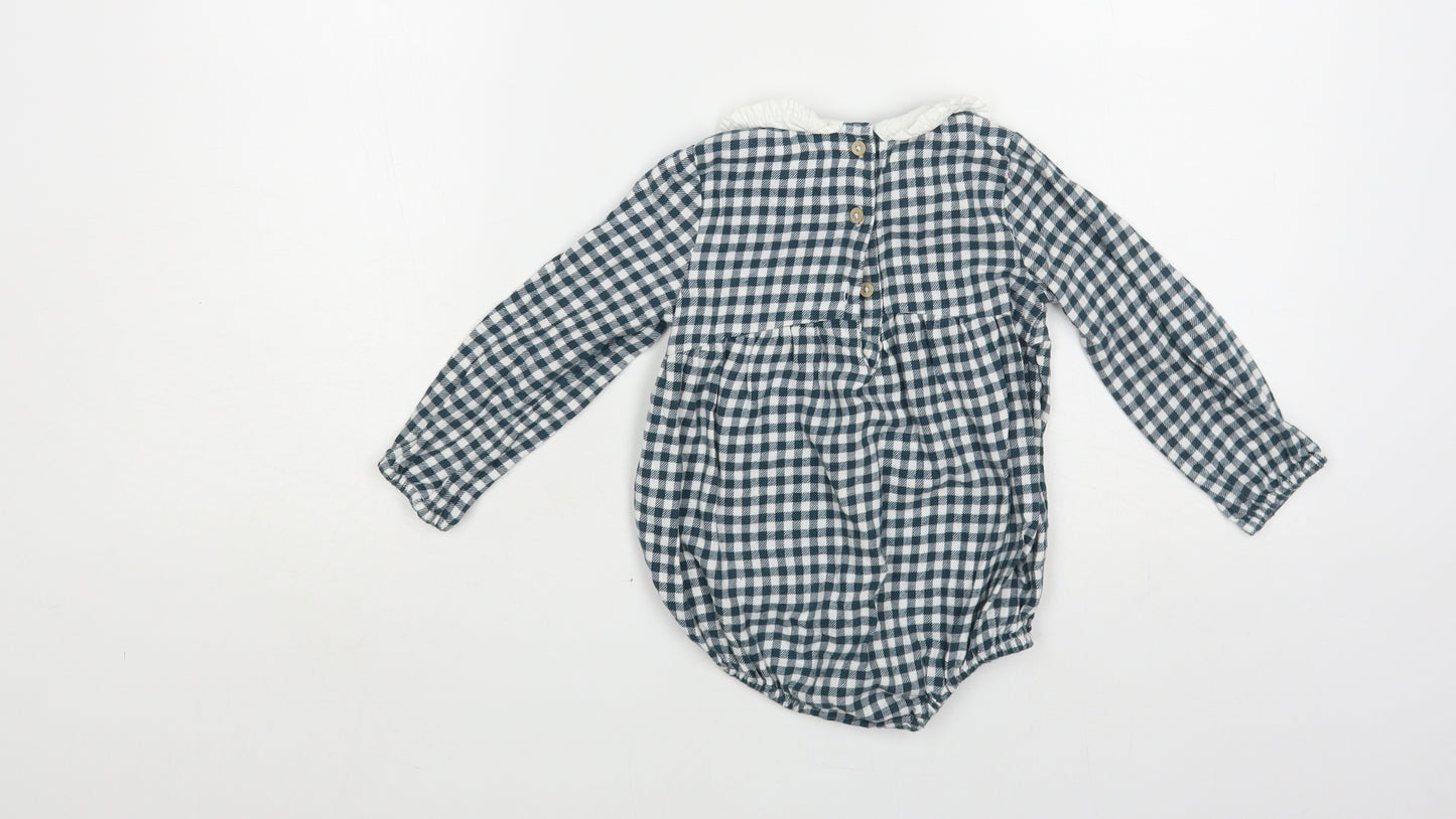 TU Baby Green Check Cotton Babygrow One-Piece Size 18-24 Months Snap