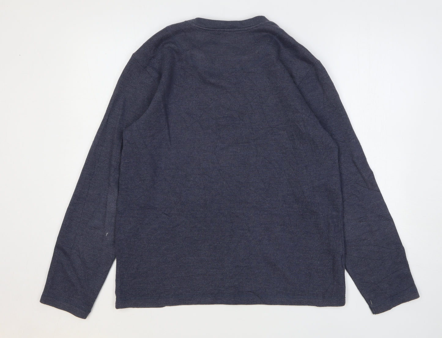 Easy Mens Blue Cotton T-Shirt Size L Henley