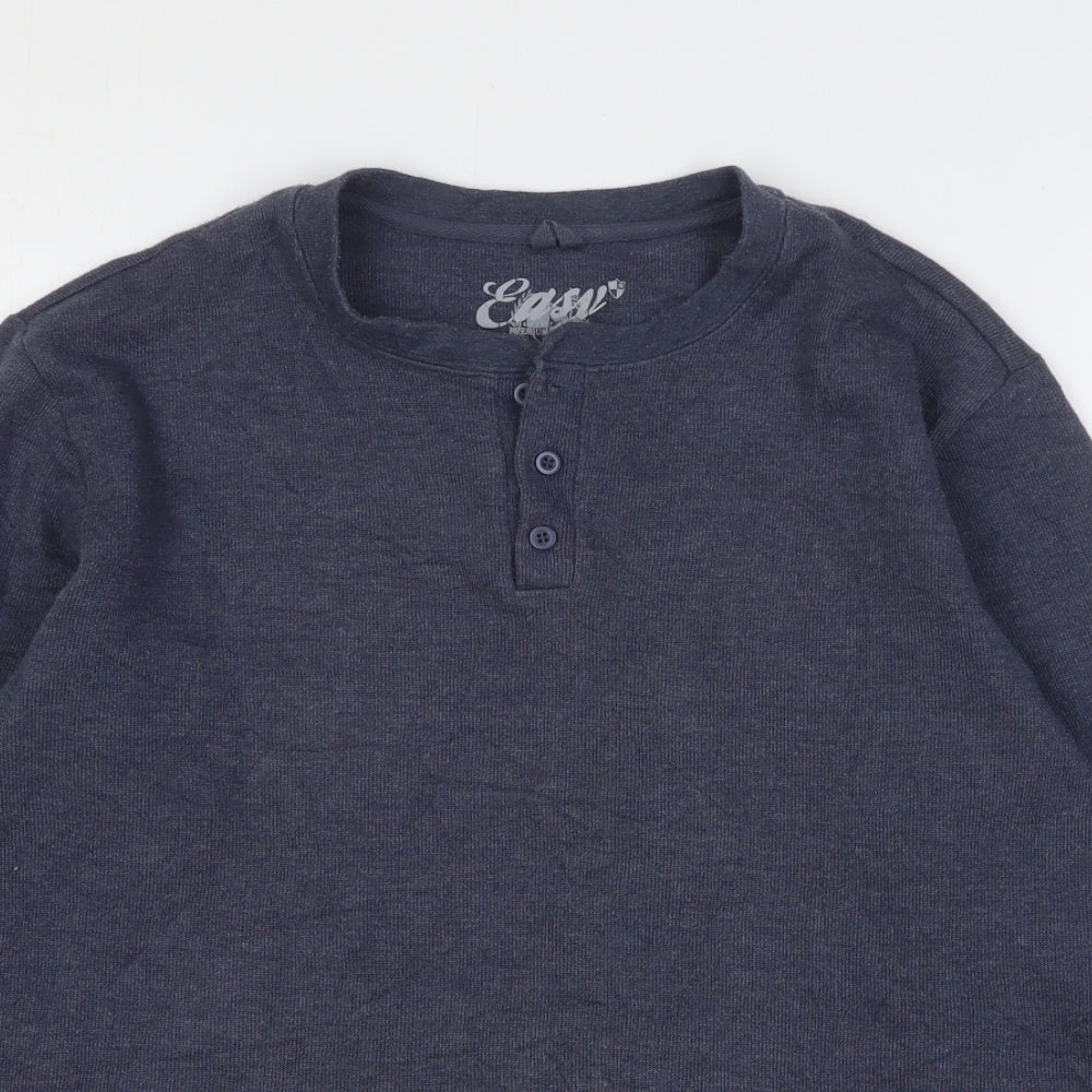Easy Mens Blue Cotton T-Shirt Size L Henley