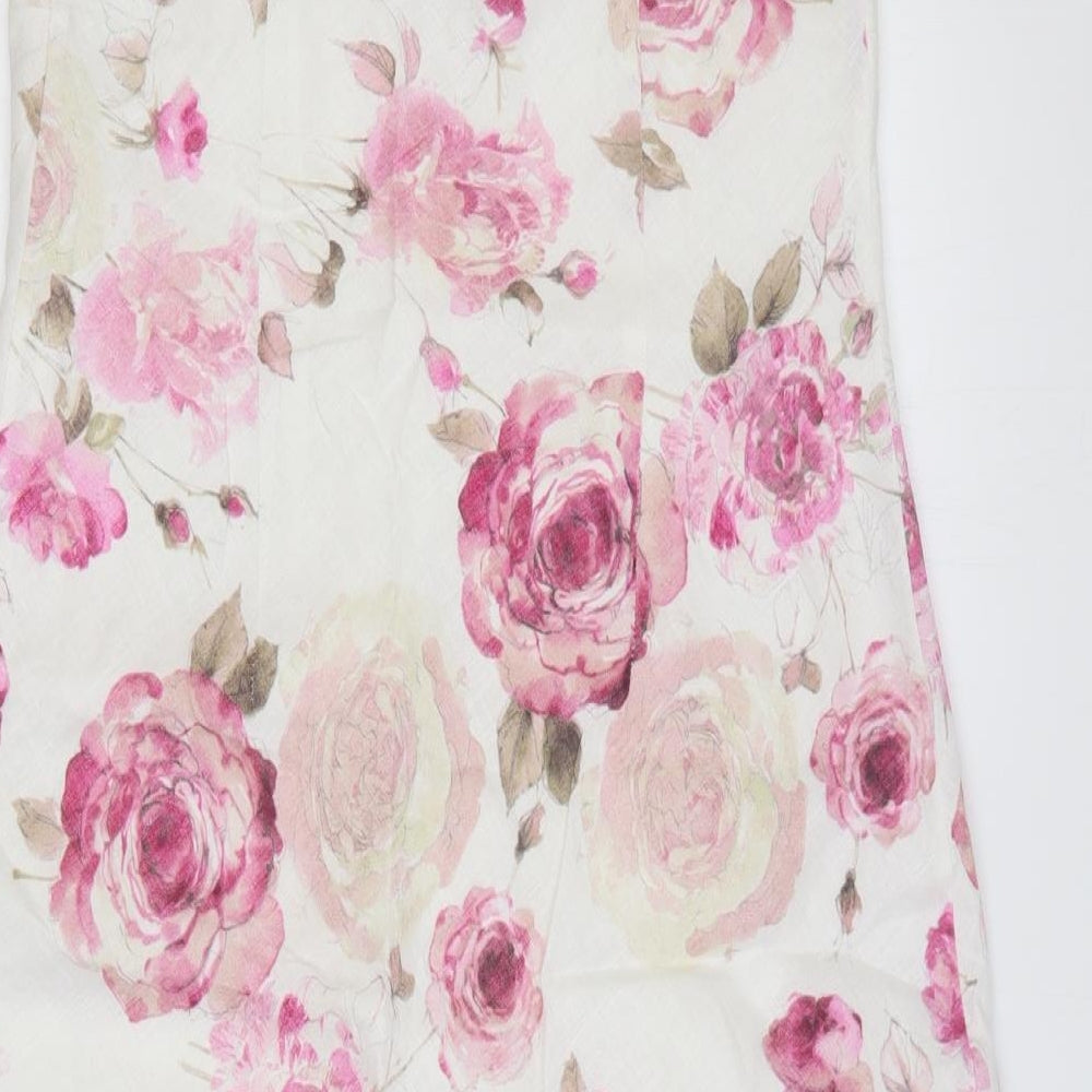 Coast Womens White Floral Linen A-Line Size 14 V-Neck Pullover