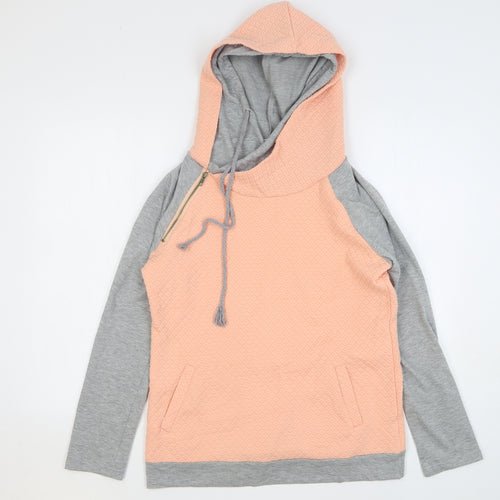 Yidaton Womens Pink Colourblock Cotton Pullover Hoodie Size S Zip