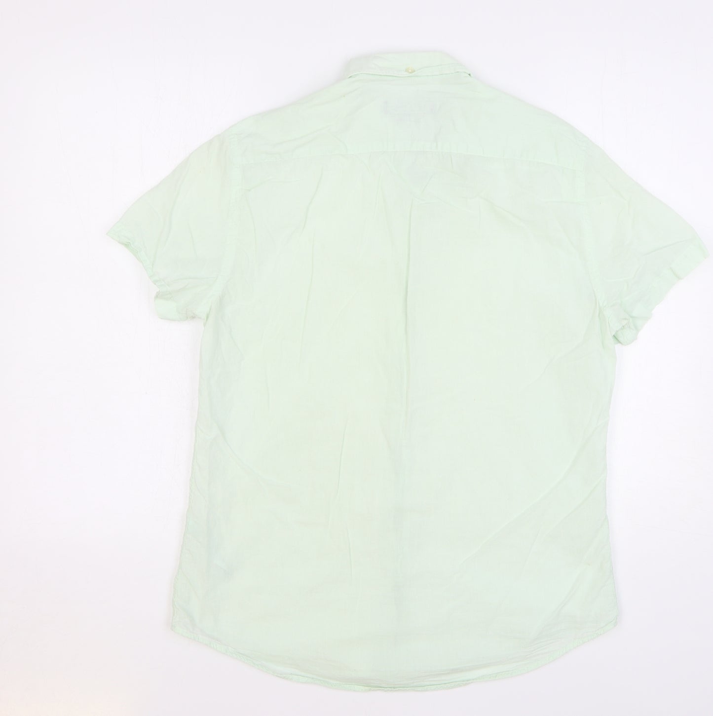 Zara Mens Green Cotton Button-Up Size L Collared Button