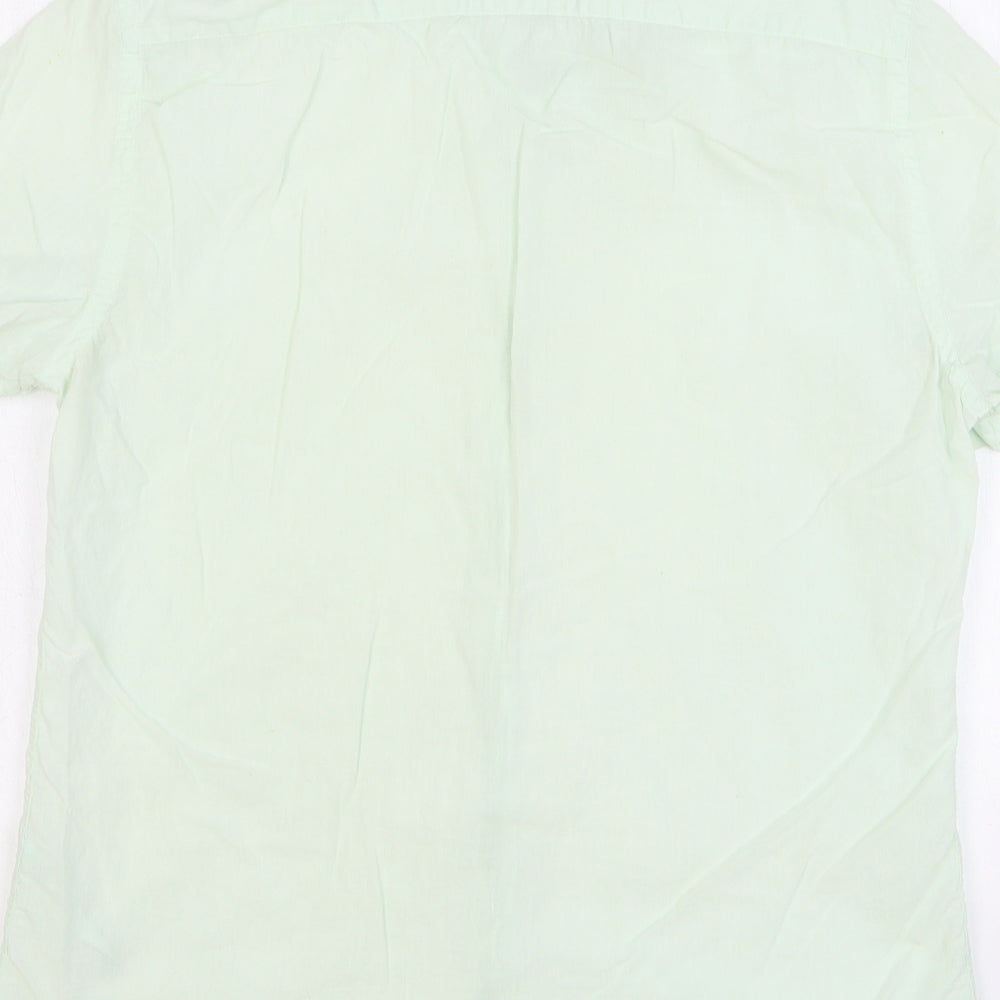 Zara Mens Green Cotton Button-Up Size L Collared Button