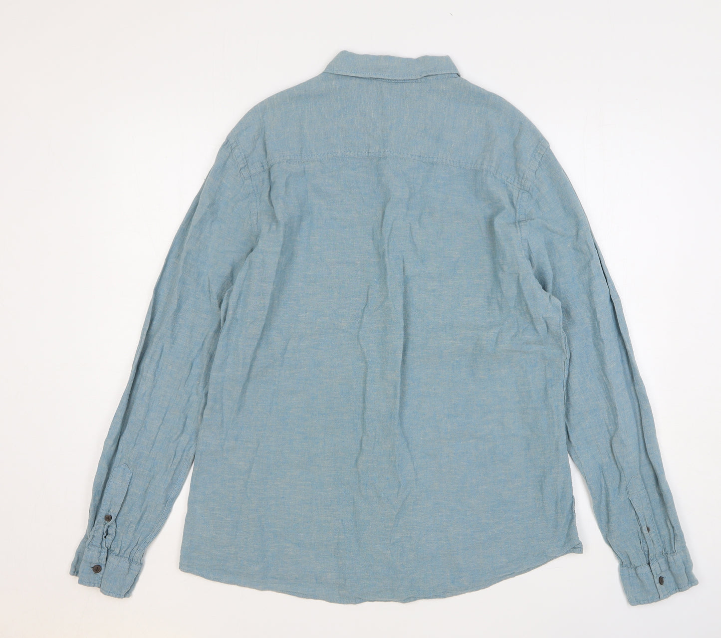 New Look Mens Green Linen Button-Up Size L Collared Button