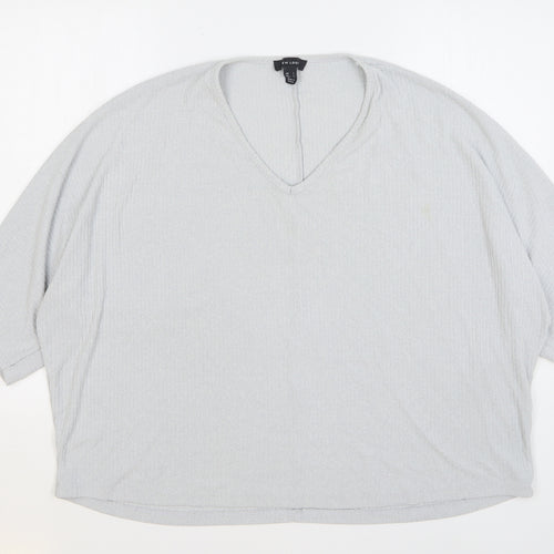 New Look Womens Grey Viscose Basic T-Shirt Size L V-Neck