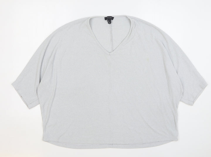New Look Womens Grey Viscose Basic T-Shirt Size L V-Neck