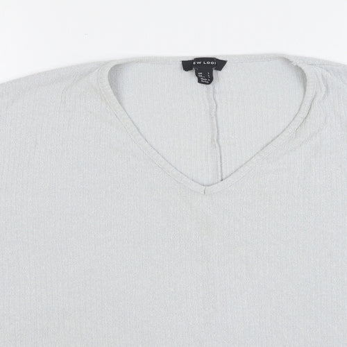 New Look Womens Grey Viscose Basic T-Shirt Size L V-Neck