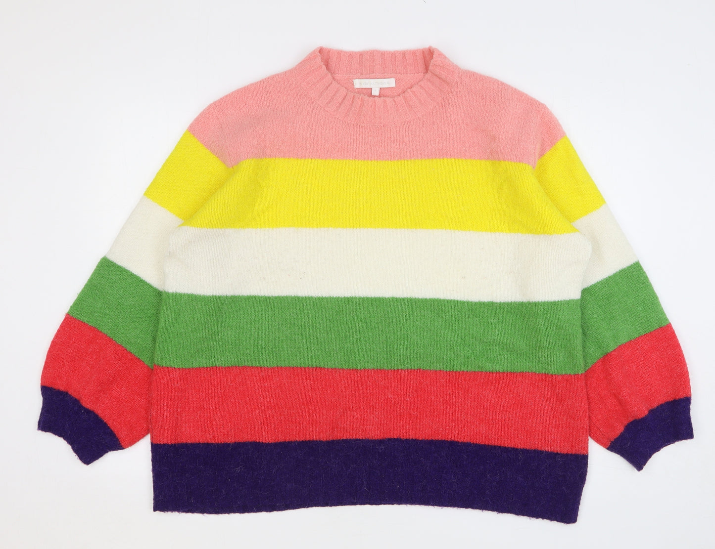 NEXT Womens Multicoloured High Neck Striped Acrylic Pullover Jumper Size L