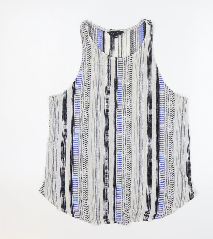 New Look Womens Multicoloured Striped Polyester Basic Tank Size 14 Round Neck