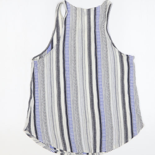 New Look Womens Multicoloured Striped Polyester Basic Tank Size 14 Round Neck