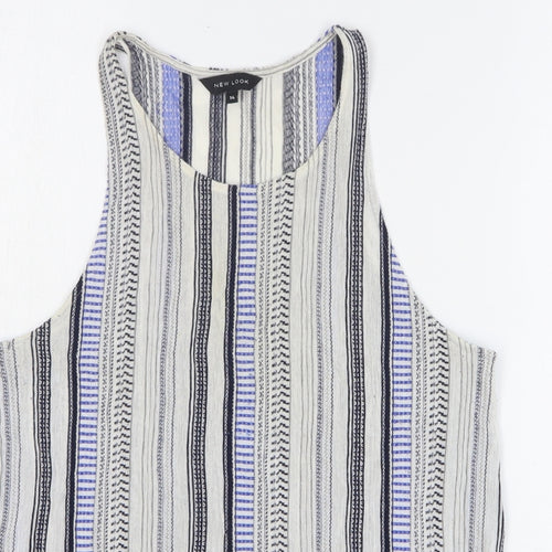 New Look Womens Multicoloured Striped Polyester Basic Tank Size 14 Round Neck