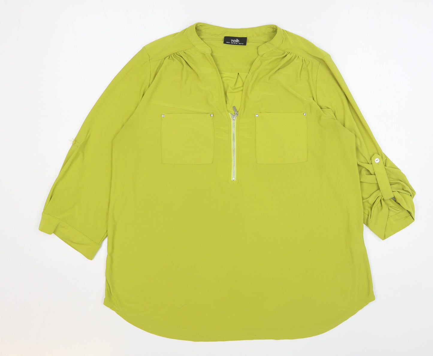 Wallis Womens Green Polyester Basic Blouse Size M V-Neck