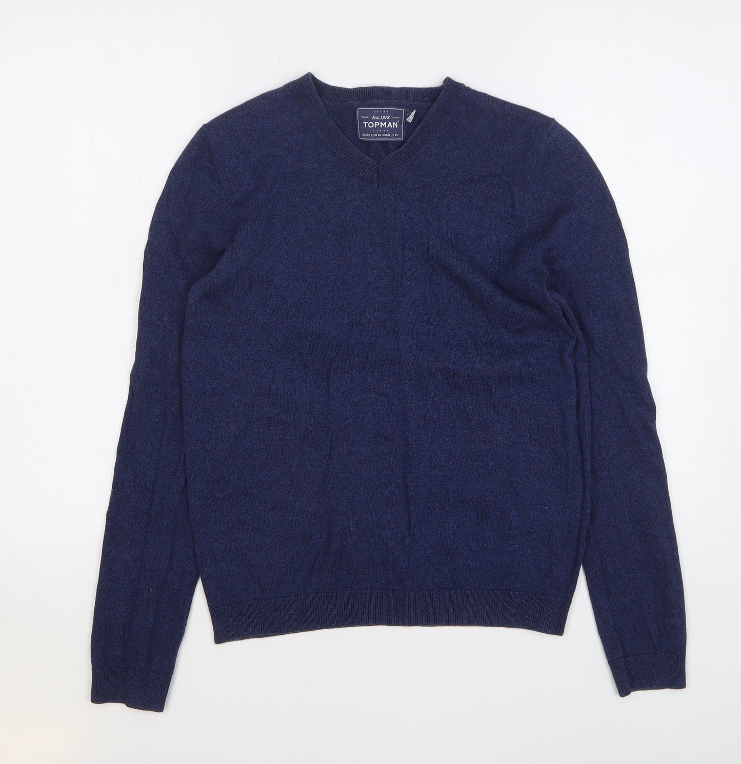 Topman Mens Blue V-Neck Cotton Pullover Jumper Size XS