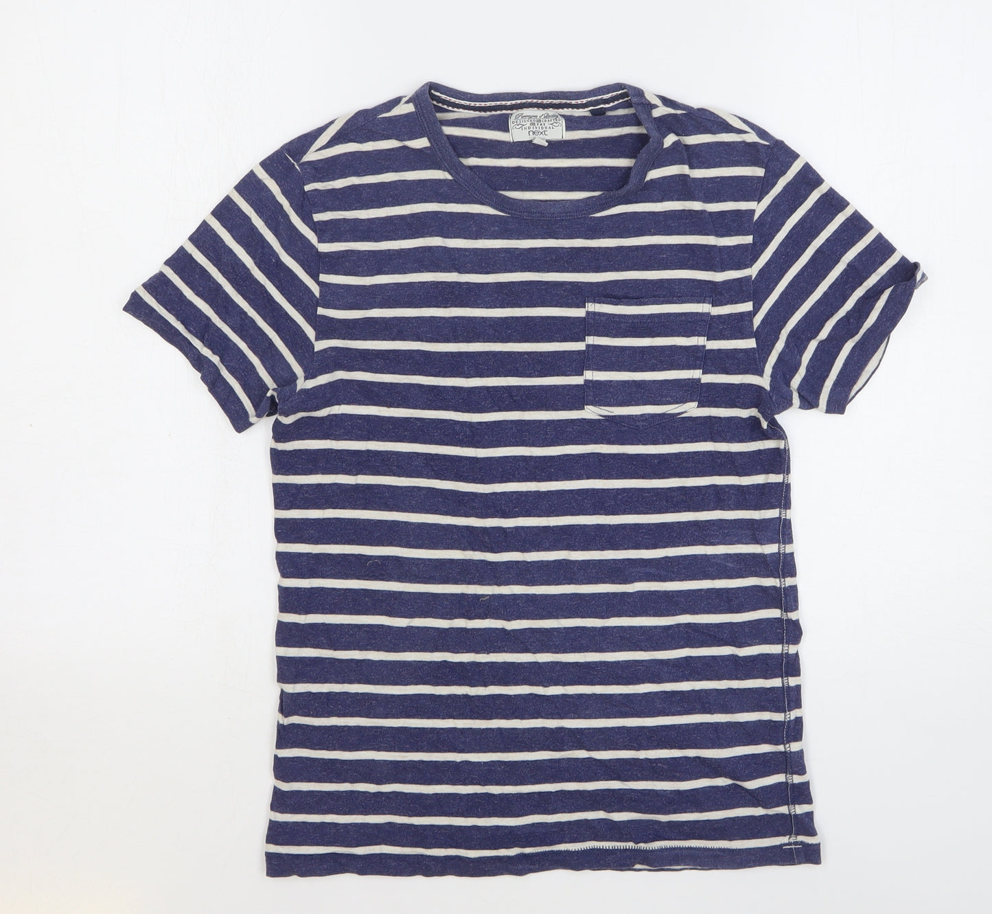 NEXT Womens Blue Striped Cotton Basic T-Shirt Size S Round Neck