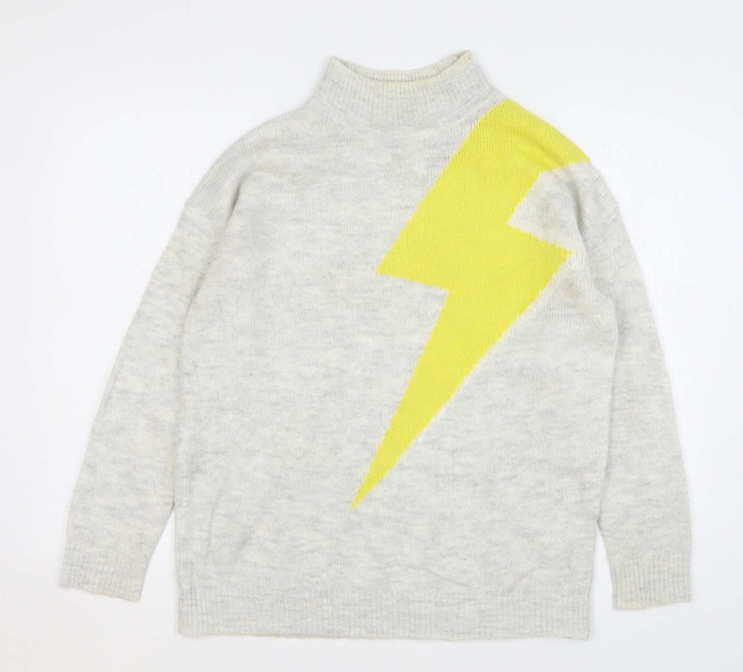 F&F Womens Grey High Neck Acrylic Pullover Jumper Size 12 - Lightning Bolt
