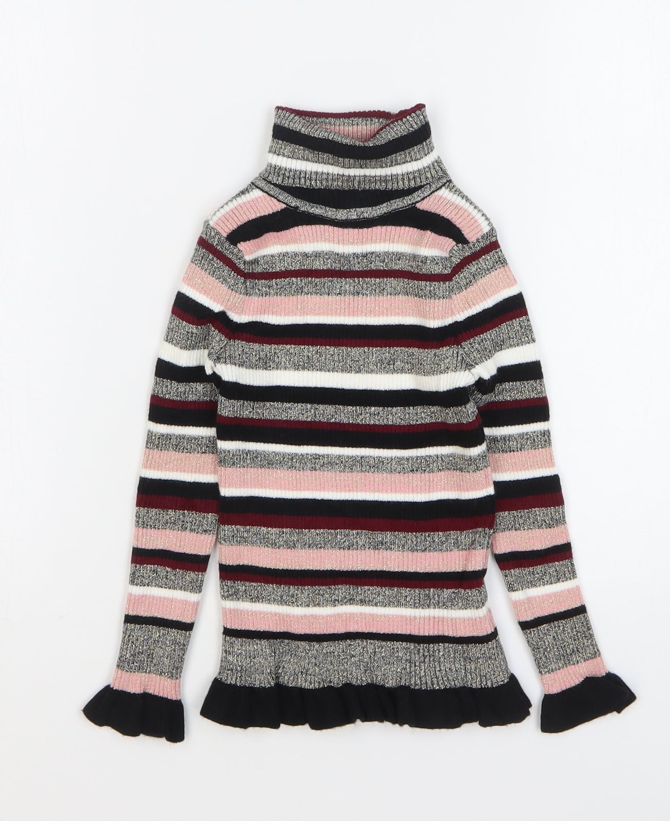 Primark Girls Multicoloured Roll Neck Striped Viscose Pullover Jumper Size 5-6 Years Pullover