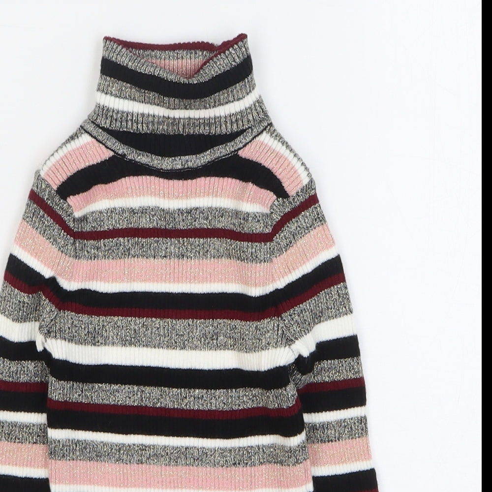 Primark Girls Multicoloured Roll Neck Striped Viscose Pullover Jumper Size 5-6 Years Pullover