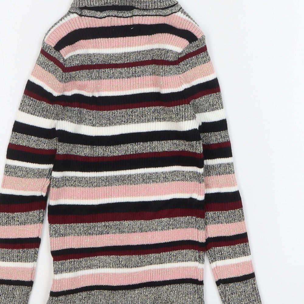 Primark Girls Multicoloured Roll Neck Striped Viscose Pullover Jumper Size 5-6 Years Pullover