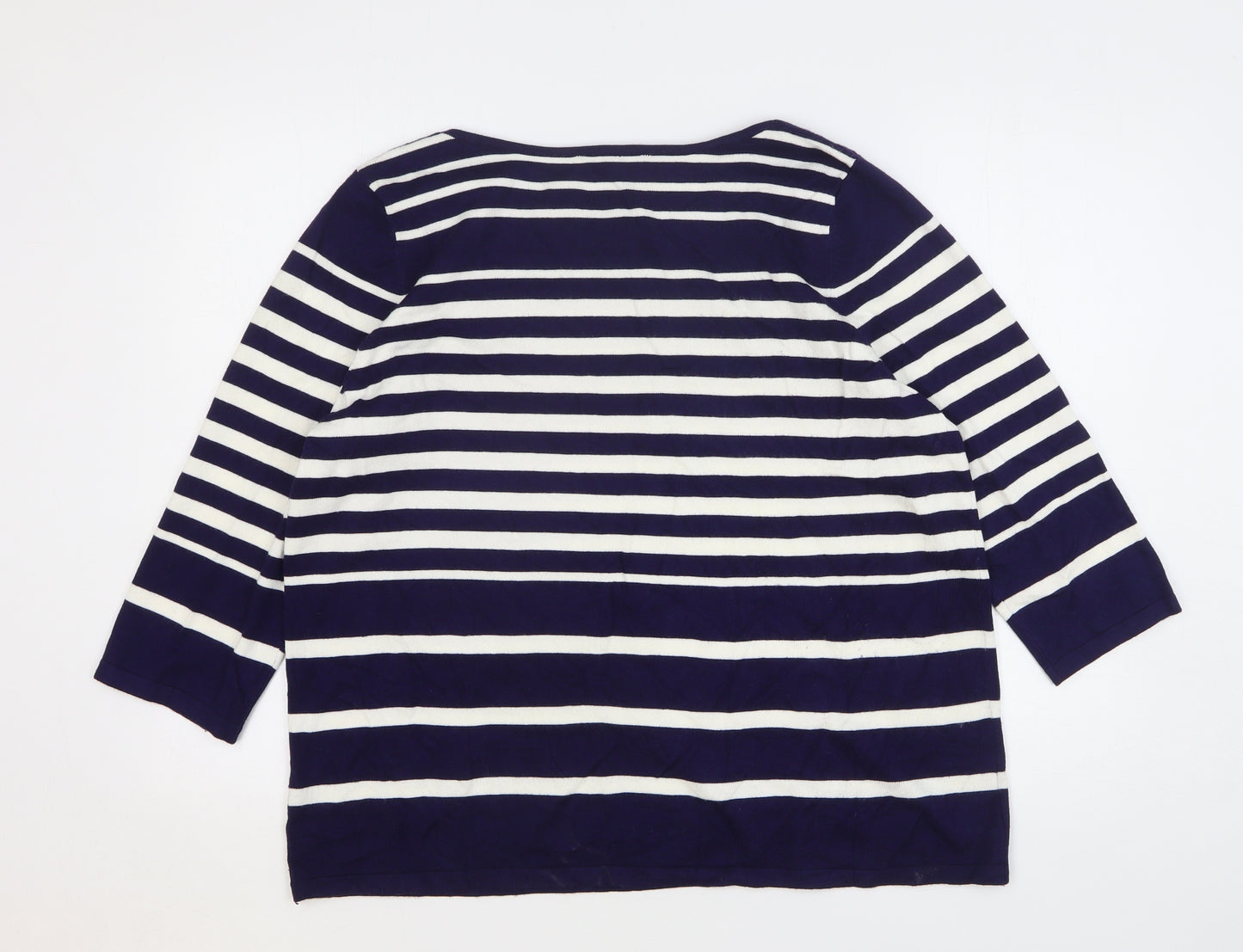 Bonmarche Womens Blue Round Neck Striped Viscose Pullover Jumper Size 20