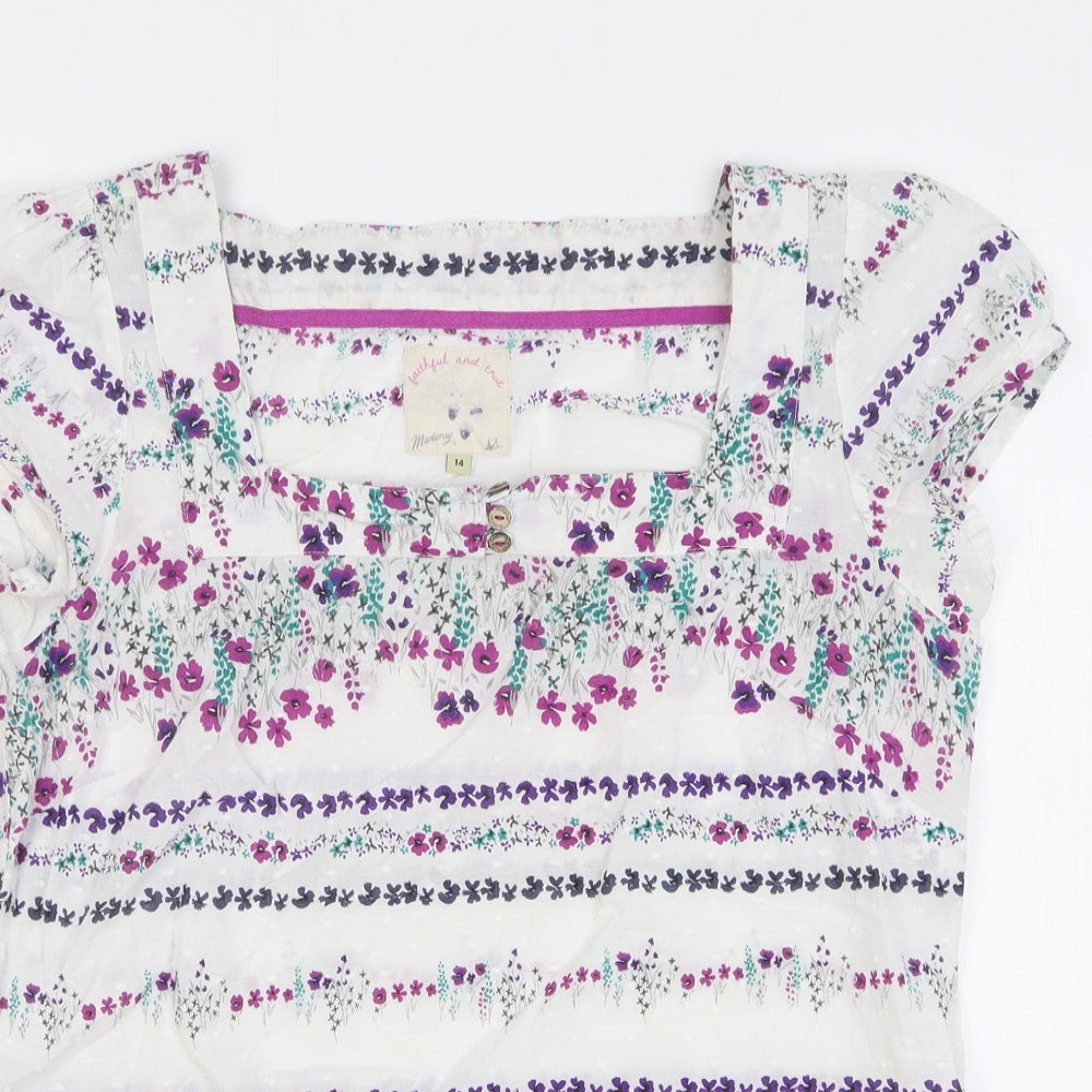 MANTARAY PRODUCTS Womens Multicoloured Floral Cotton Basic Blouse Size 14 Square Neck