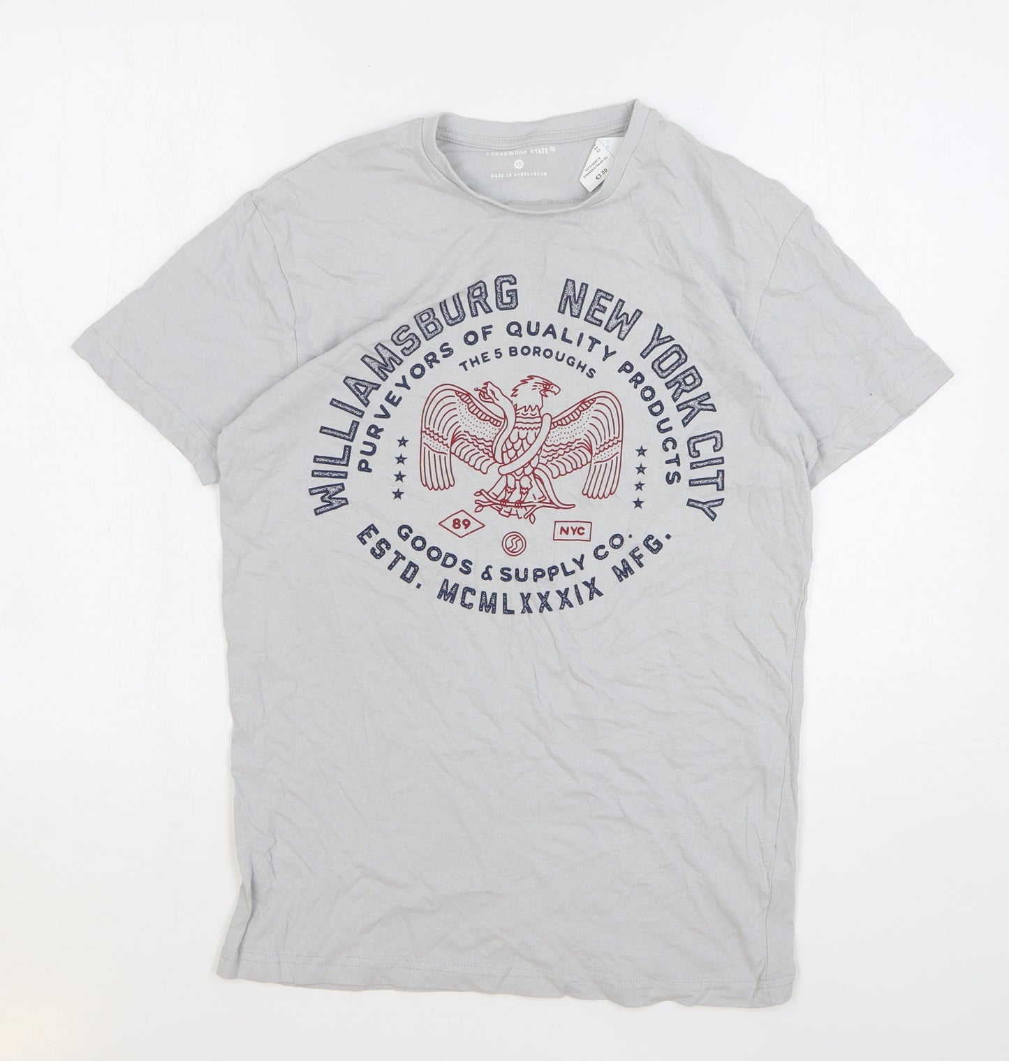 Cedar Wood State Mens Grey Geometric Cotton T-Shirt Size XS Round Neck - Williamsburg New York